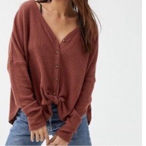 Urban outfitters Out From Under Burnt Orange Jojo ButtonDown Thermal Long Sleeve